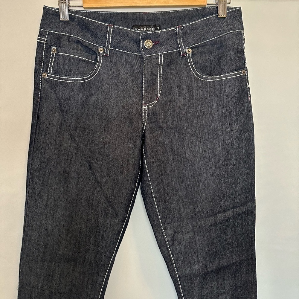 Rampage Womens Jeans Skinny Blue Denim Side Leg Zipper Pockets Buttons Zip Sz 7
